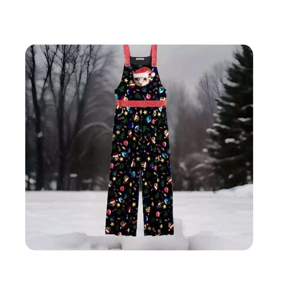 LOVE ON A HANGER Women's CAT CHRISTMAS Overalls X-SMALL Jumper VELOUR Polka Dots